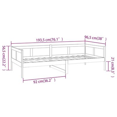 vidaXL Dormeuse Nera in Legno Massello di Pino 90x190 cm