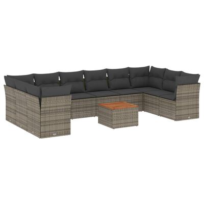 vidaXL Set Divani da Giardino 11 pz con Cuscini in Polyrattan Grigio