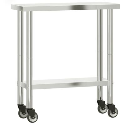 vidaXL Tavolo da Lavoro Cucina con Ruote 82,5x30x85 cm in Acciaio Inox