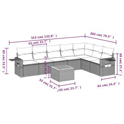 vidaXL Set Divano da Giardino 8 pz con Cuscini Grigio in Polyrattan