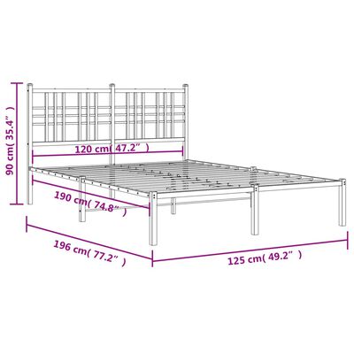 vidaXL Giroletto con Testiera Metallo Bianco 120x190 cm