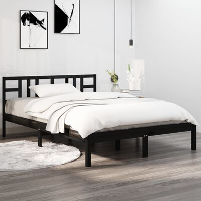 vidaXL Giroletto Nero in Legno Massello 135x190 cm Double