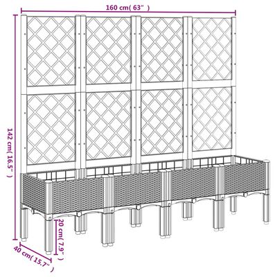 vidaXL Fioriera da Giardino con Traliccio Marrone 160x40x142 cm in PP