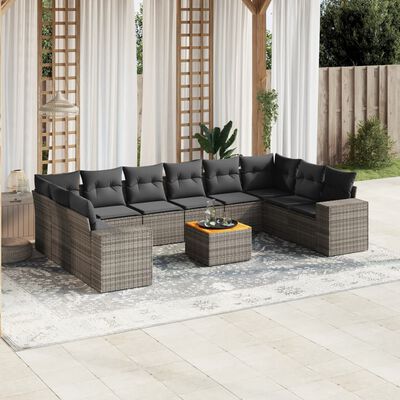 vidaXL Set Divani da Giardino 11 pz con Cuscini in Polyrattan Grigio