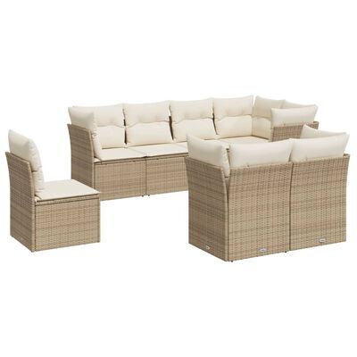 vidaXL Set Divano da Giardino 8 pz con Cuscini Beige in Polyrattan