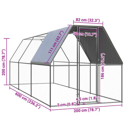 vidaXL Gabbia per Polli 2x6x2 m in Acciaio Zincato