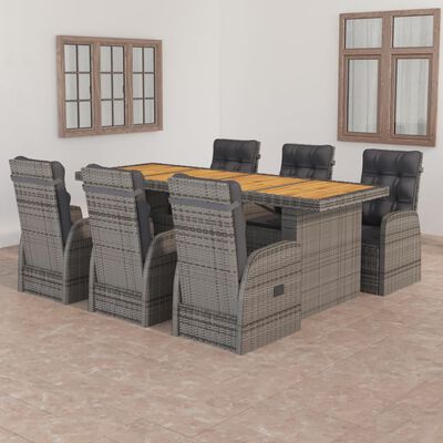 vidaXL Set da Pranzo per Esterni 7 pz con Cuscini in Polyrattan Grigio