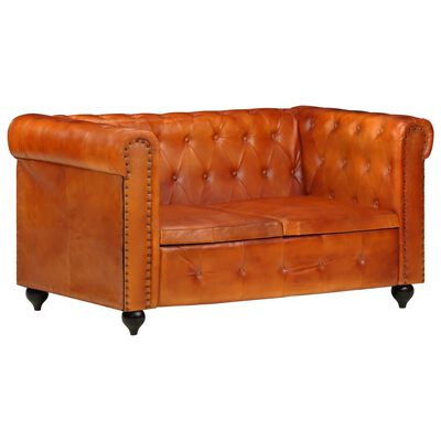 vidaXL Divano Chesterfield a 2 Posti Tanno in Vera Pelle