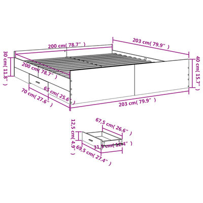 vidaXL Giroletto Cassetti Rovere Sonoma 200x200 cm Legno Multistrato