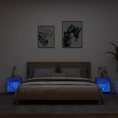 vidaXL Comodini con Luci LED a Parete 2pz Grigio Sonoma