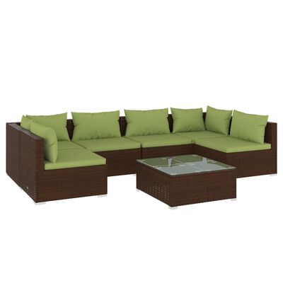 vidaXL Set Divani da Giardino 7 pz con Cuscini in Polyrattan Marrone