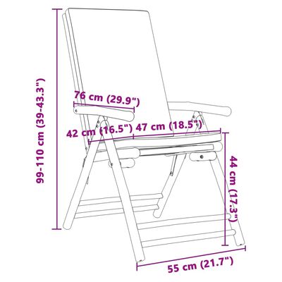 vidaXL Set da Bistrot Pieghevole 3 pz Cuscini Bianco Crema in Bambù