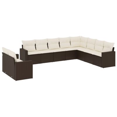 vidaXL Set Divani da Giardino 10pz con Cuscini in Polyrattan Marrone