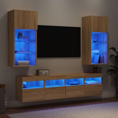 vidaXL Mobili TV a Muro con LED 5pz Rovere Sonoma Legno Multistrato