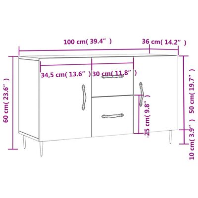 vidaXL Credenza Rovere Fumo 100x36x60 cm in Legno Multistrato