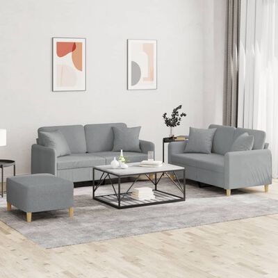 vidaXL Set Divani 3 pz con Cuscini Grigio Chiaro in Tessuto