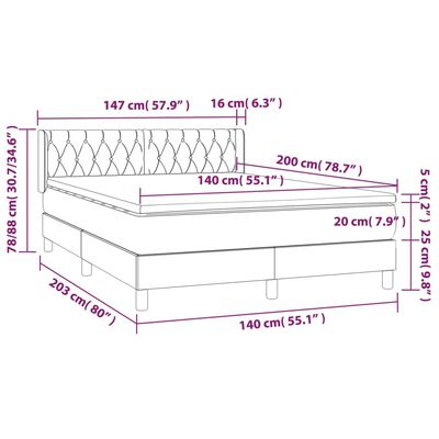 vidaXL Giroletto a Molle con Materasso Tortora 140x200 cm in Tessuto