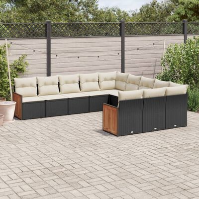 vidaXL Set Divani da Giardino 11 pz con Cuscini in Polyrattan Nero