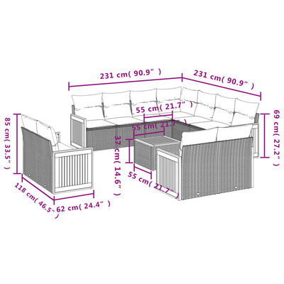 vidaXL Set Divani da Giardino 12 pz con Cuscini Beige in Polyrattan