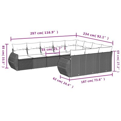 vidaXL Set Divano da Giardino 10 pz con Cuscini Beige in Polyrattan