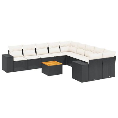 vidaXL Set Divani da Giardino 11 pz con Cuscini in Polyrattan Nero