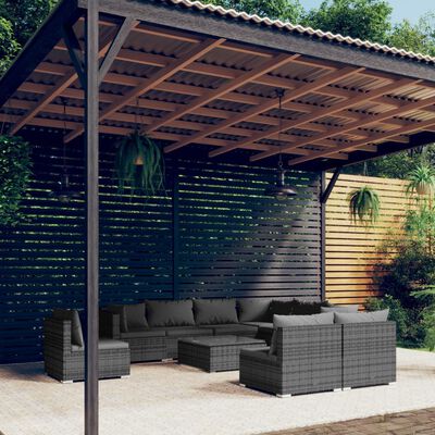 vidaXL Set Divani da Giardino 10 pz con Cuscini in Polyrattan Grigio