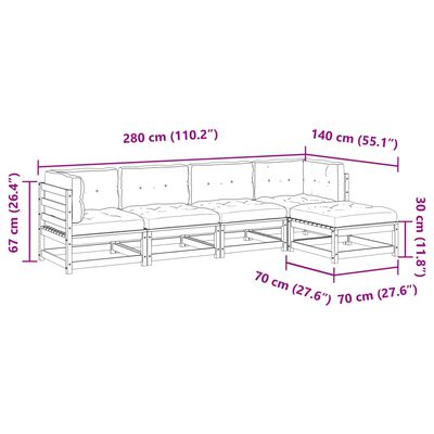 vidaXL Set Divani Giardino 5pz con Cuscini Marrone Cera Massello Pino