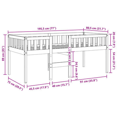 vidaXL Letto per Bambini senza Materasso Bianco 75x190cm Massello Pino