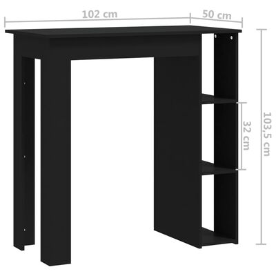 vidaXL Tavolino da Bar con Ripiani Nero 102x50x103,5cm in Truciolato