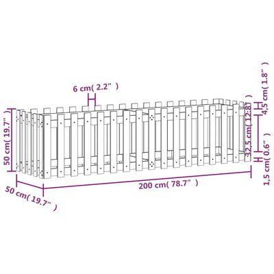 vidaXL Fioriera da Giardino Recinzione 200x50x50cm Pino Impregnato