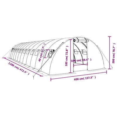 vidaXL Serra con Telaio in Acciaio Bianco 48 m² 12x4x2 m