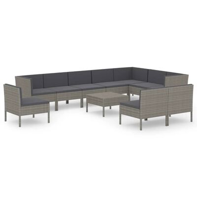 vidaXL Set Divani da Giardino 11 pz con Cuscini in Polyrattan Grigio