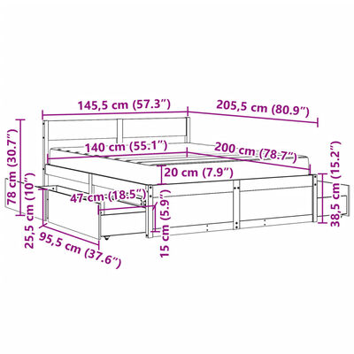 vidaXL Letto Cassetti e Materasso Bianco 140x200cm Legno Massello Pino