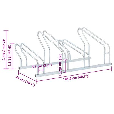 vidaXL Supporto per 4 Bici da Pavimento Autoportante Acciaio Zincato