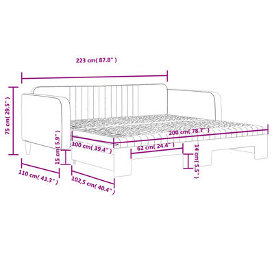 vidaXL Divano Letto Estraibile Materassi Grigio Chiaro 100x200 Velluto