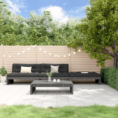 vidaXL Set Divani da Giardino 4pz con Cuscini in Legno Massello Grigio