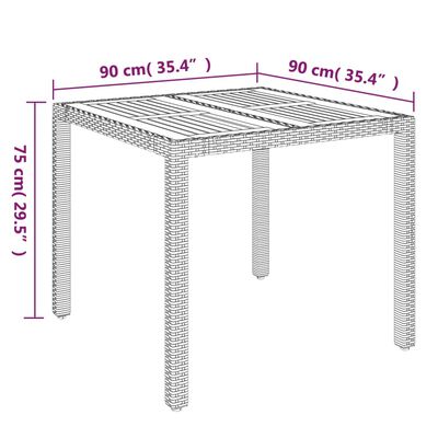 vidaXL Tavolo da Giardino Piano in Legno Grigio 90x90x75 cm Polyrattan