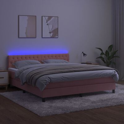 vidaXL Letto a Molle con Materasso e LED Rosa 160x200 cm in Velluto