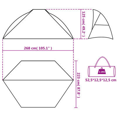 vidaXL Tenda da Spiaggia Grigia 268x223x125 cm in Poliestere 185T