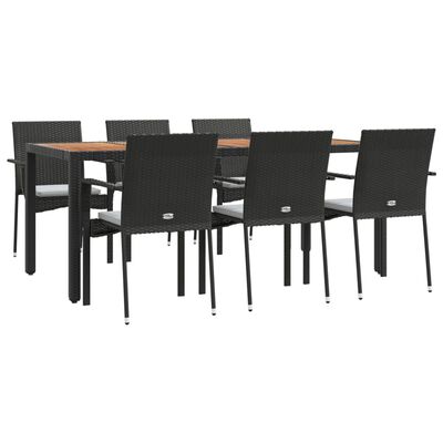 vidaXL Set da Pranzo da Giardino 7 pz Nero con Cuscini in Polyrattan