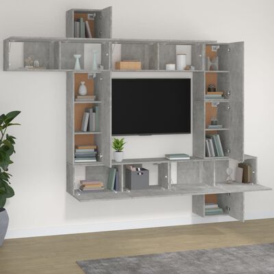 vidaXL Set di Mobili Porta TV 9 pz Grigio Cemento in Legno Multistrato