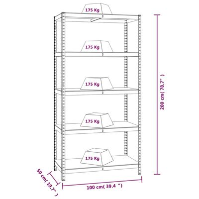 vidaXL Scaffali 5 Ripiani 4 pz Argento in Acciaio e Legno