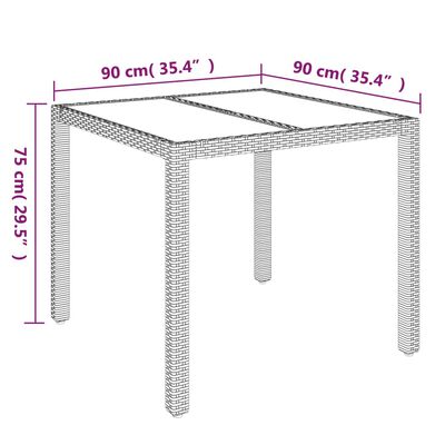 vidaXL Tavolo da Giardino Piano in Vetro Nero 90x90x75 cm Polyrattan