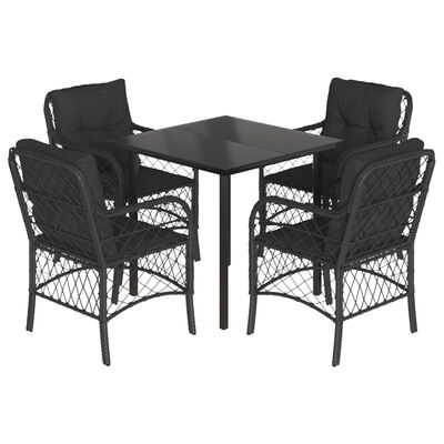 vidaXL Set da Pranzo da Giardino 5 pz Nero con Cuscini in Polyrattan