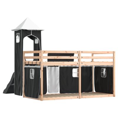 vidaXL Letto a Castello con Scivolo e Tende Bianco e Nero 90x200 cm