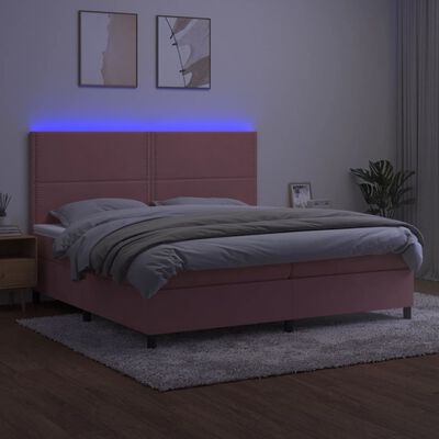 vidaXL Letto a Molle con Materasso e LED Rosa 200x200 cm in Velluto