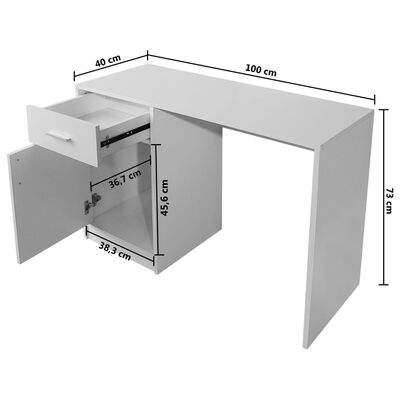 vidaXL Scrivania con Cassetto e Armadietto Bianca 100x40x73 cm