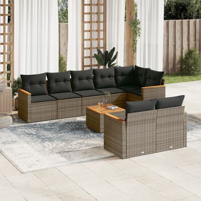 vidaXL Set Divano da Giardino 9 pz con Cuscini Grigio in Polyrattan