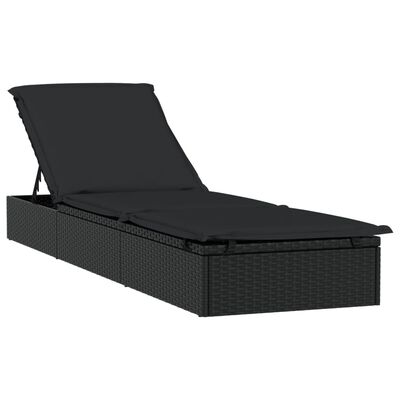 vidaXL Lettino Prendisole 1 pz con Tavolino Nero in Polyrattan