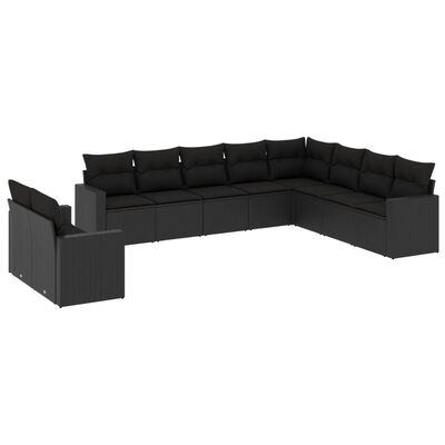 vidaXL Set Divani da Giardino 10pz con Cuscini in Polyrattan Nero